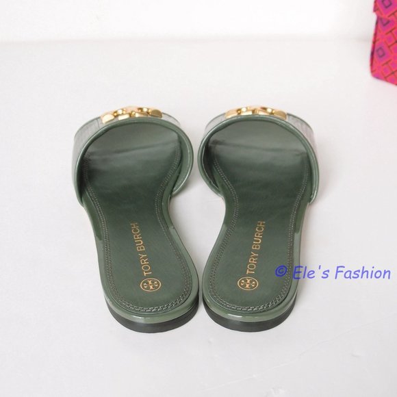 NIB Tory Burch Eleanor Snake Pattern Leather Slide Palm Leaf US 7 AUTHENTIC - Picture 13 of 16